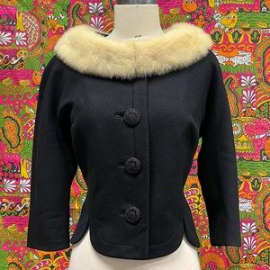 Vintage 1960s Black Wool Jacket with Mink Collar
